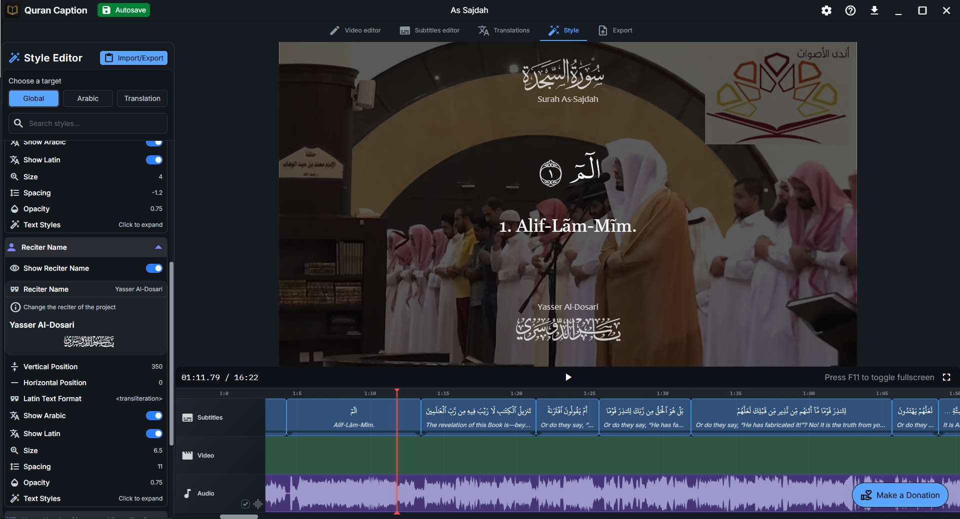 Arab Video Visualizer Quran Caption | Customize Video
